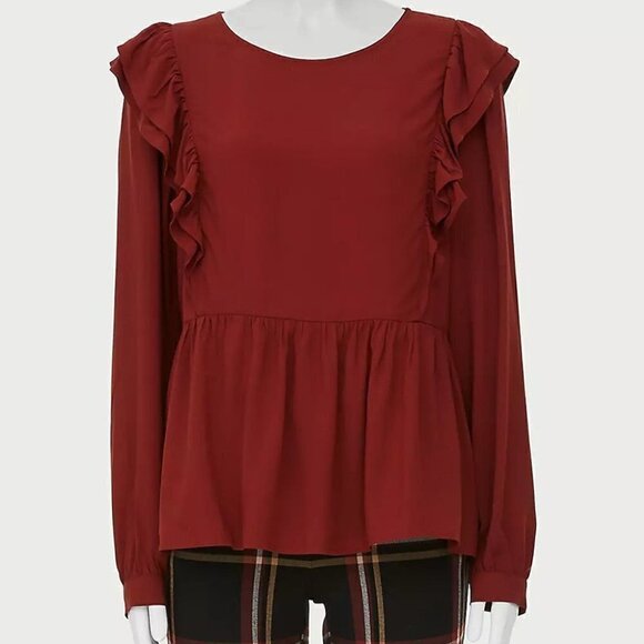 LOFT Tops - Loft Wild Currant Ruffle-Sleeve Peplum Top